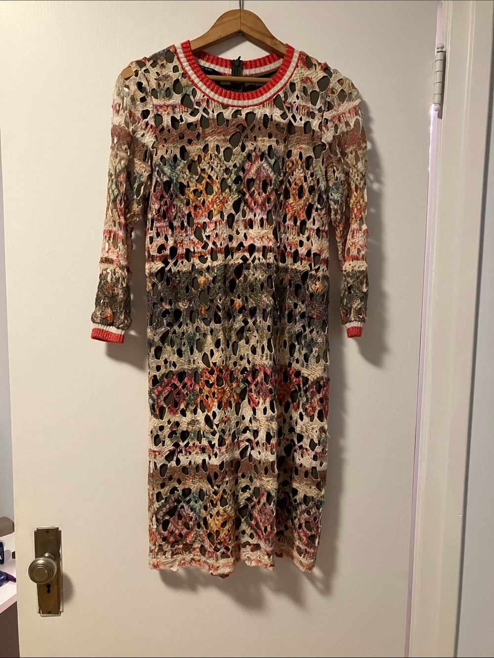 Statement Multicolor Openwork Long Sleeve Knit Dress